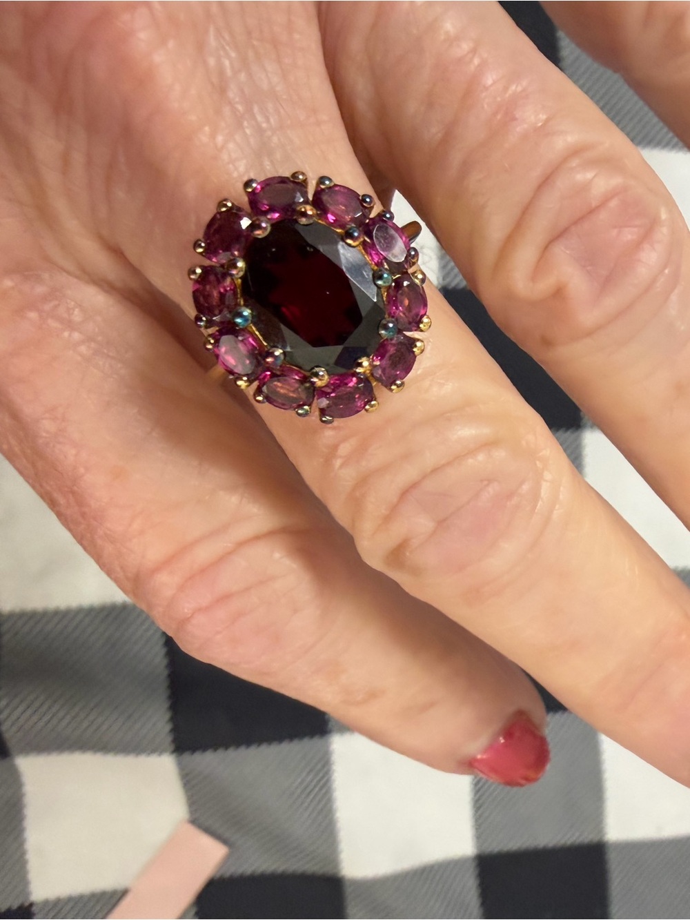 Fine Jewellery Genuine Rhodolite Garnet 14 K gold Vermeil over 925 SS size 8 - Picture 6 of 9